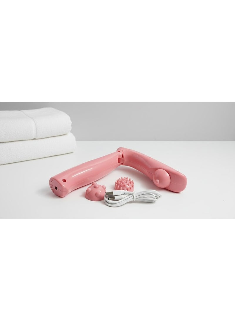 جهاز تدليك الجسم الاحترافي المحمول باليد – جهاز تدليك بالاهتزاز والدوران العميق للاسترخاء وتخفيف آلام العضلات مع 2 قطع غيار – تصميم مريح وخفيف للاستخدام المنزلي والسفر لون بينك - Image 1