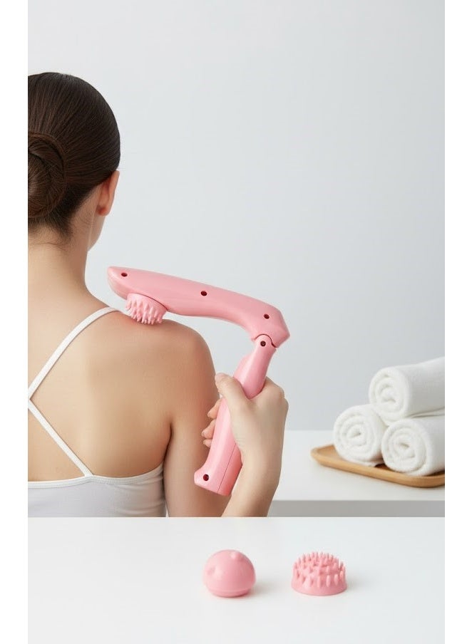 جهاز تدليك الجسم الاحترافي المحمول باليد – جهاز تدليك بالاهتزاز والدوران العميق للاسترخاء وتخفيف آلام العضلات مع 2 قطع غيار – تصميم مريح وخفيف للاستخدام المنزلي والسفر لون بينك - Image 2