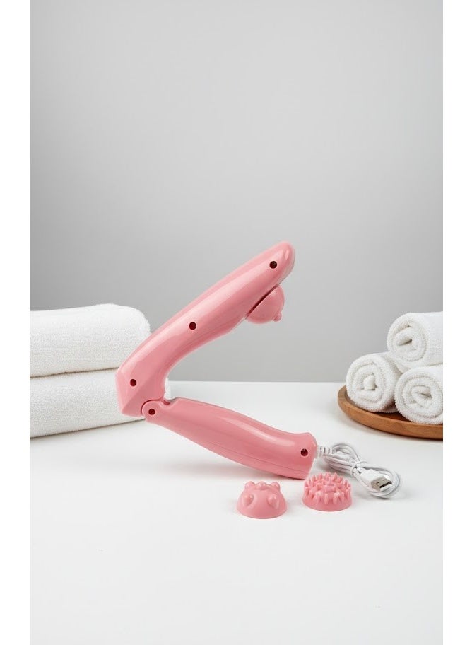 جهاز تدليك الجسم الاحترافي المحمول باليد – جهاز تدليك بالاهتزاز والدوران العميق للاسترخاء وتخفيف آلام العضلات مع 2 قطع غيار – تصميم مريح وخفيف للاستخدام المنزلي والسفر لون بينك - Image 3