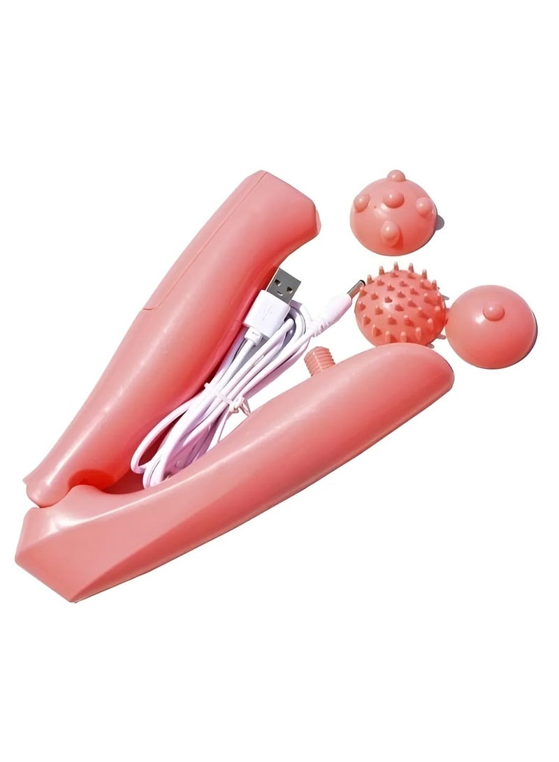 جهاز تدليك الجسم الاحترافي المحمول باليد – جهاز تدليك بالاهتزاز والدوران العميق للاسترخاء وتخفيف آلام العضلات مع 2 قطع غيار – تصميم مريح وخفيف للاستخدام المنزلي والسفر لون بينك - Image 5