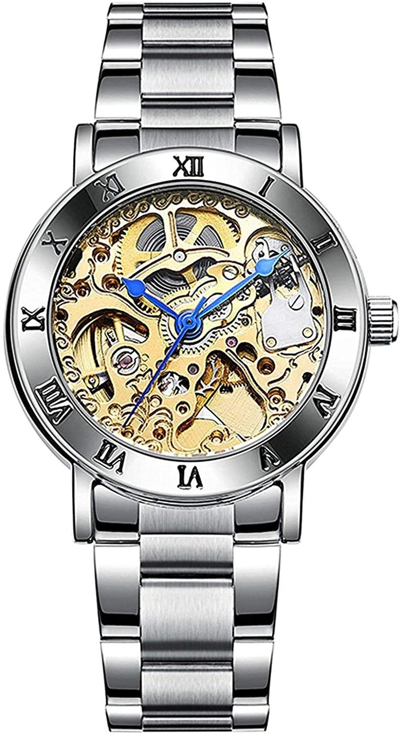 SENRUD Luxury Womens AutomaticselfWind Watch Ladies Fashion Full Steel Band Skeleton Waterproof Mechanical Women Wrist Watch Silver Gold - Image 2