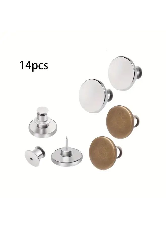 14pcs Metal Adjustable Denim Buttons No Sewing Required Waist Solution - Image 1