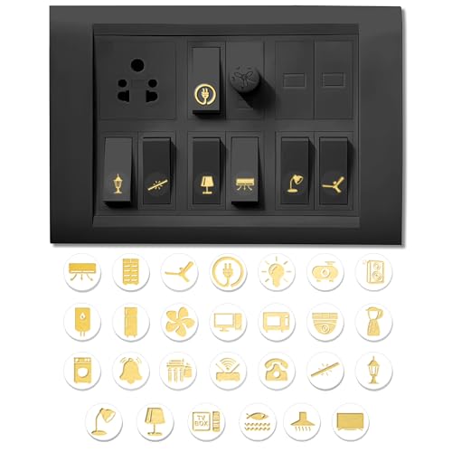 Wonder Hub Premium Golden Holographic Foil Embossed Gold Switch Stickers for Switch Board | Pack of 330 Stickers for Home Including Fan, Light and Many More - Image 1