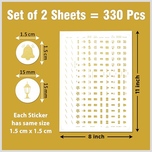 Wonder Hub Premium Golden Holographic Foil Embossed Gold Switch Stickers for Switch Board | Pack of 330 Stickers for Home Including Fan, Light and Many More - Image 2