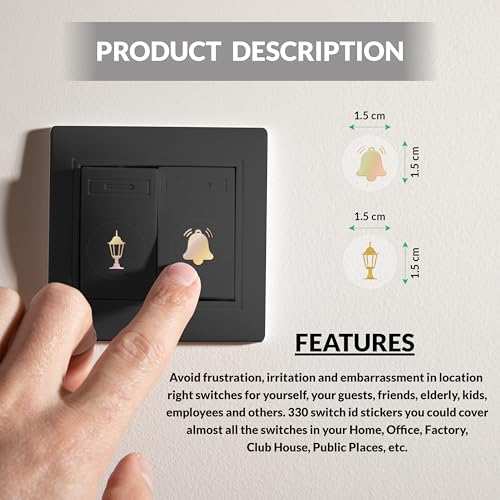Wonder Hub Premium Golden Holographic Foil Embossed Gold Switch Stickers for Switch Board | Pack of 330 Stickers for Home Including Fan, Light and Many More - Image 3