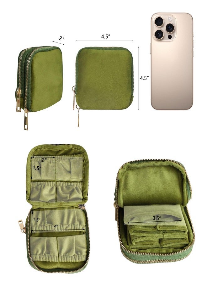 Stratalife Travel Jewelry Case Organizer 2-Layer Compact Storage Bag for Rings Earrings Necklace Bracelet Portable Velvet Jewelry Pouch with Zippers Accessories Travel Essential Gift for Women Green - Image 5