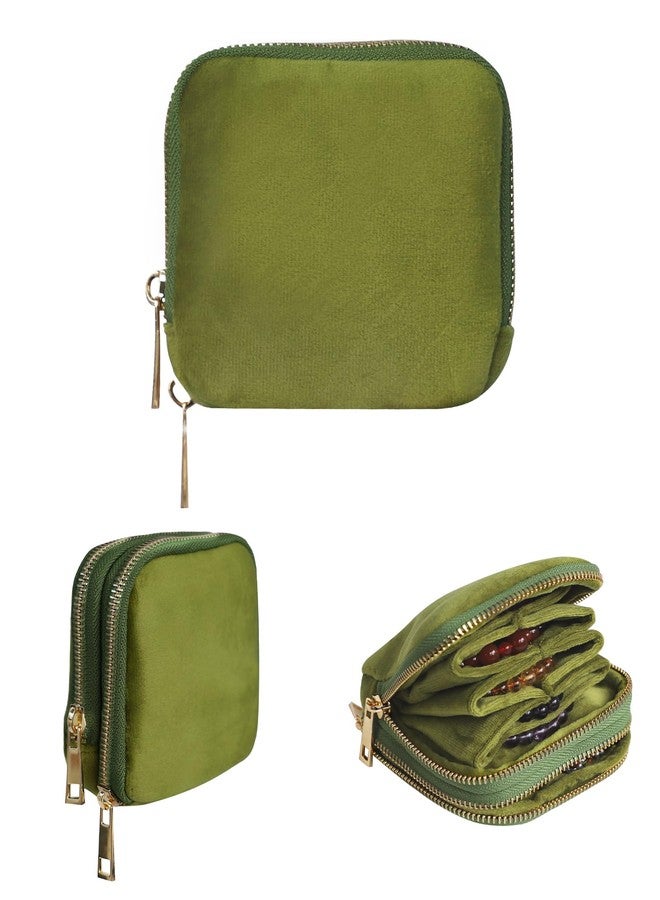 Stratalife Travel Jewelry Case Organizer 2-Layer Compact Storage Bag for Rings Earrings Necklace Bracelet Portable Velvet Jewelry Pouch with Zippers Accessories Travel Essential Gift for Women Green - Image 1