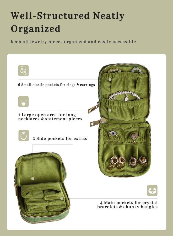 Stratalife Travel Jewelry Case Organizer 2-Layer Compact Storage Bag for Rings Earrings Necklace Bracelet Portable Velvet Jewelry Pouch with Zippers Accessories Travel Essential Gift for Women Green - Image 2