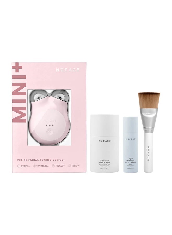نوفيس مجموعة جهاز NuFACE MINI+ للعناية بالوجه بتقنية التيار الدقيق - جهاز معتمد من إدارة الغذاء والدواء الأمريكية لنحت الوجه وشد البشرة لتحديد ملامحها ورفعها وتوحيد لونها + منشط جل بتقنية التيار الدقيق، وكريم حريري، وفرشاة تطبيق - لون وردي رملي - Image 1