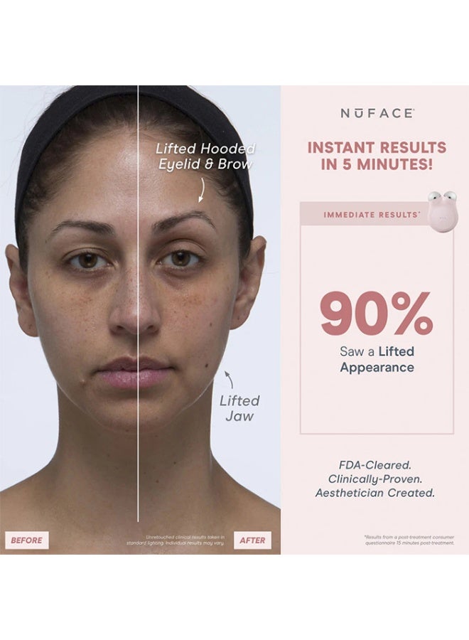 نوفيس مجموعة جهاز NuFACE MINI+ للعناية بالوجه بتقنية التيار الدقيق - جهاز معتمد من إدارة الغذاء والدواء الأمريكية لنحت الوجه وشد البشرة لتحديد ملامحها ورفعها وتوحيد لونها + منشط جل بتقنية التيار الدقيق، وكريم حريري، وفرشاة تطبيق - لون وردي رملي - Image 2