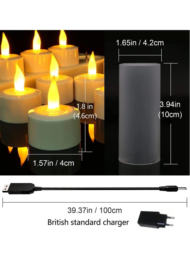 Zikra Rechargeable Tealights with Charging Base 12pcs Flameless Flickering LED Battery Candles with Frosted Cup Realistic Warm Yellow Decorative Lights for Home Table Decor - Image 4