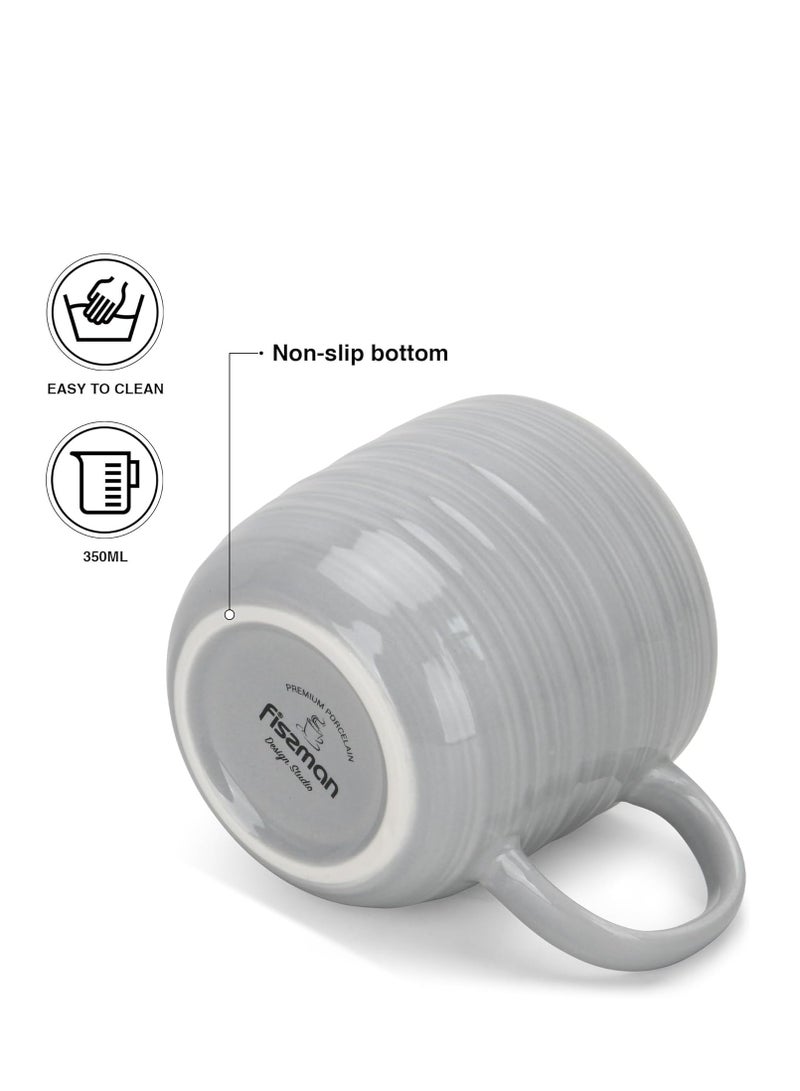 Fissman طقم أكواب قهوة من قطعتين 350 مل، أكواب قهوة بورسلين من سلسلة فيرمينا، أكواب جديدة من عظام الصين بلمسة لامعة مع مقبض، أكواب بحافة ذهبية، قاعدة غير قابلة للانزلاق (رمادي) - Image 4