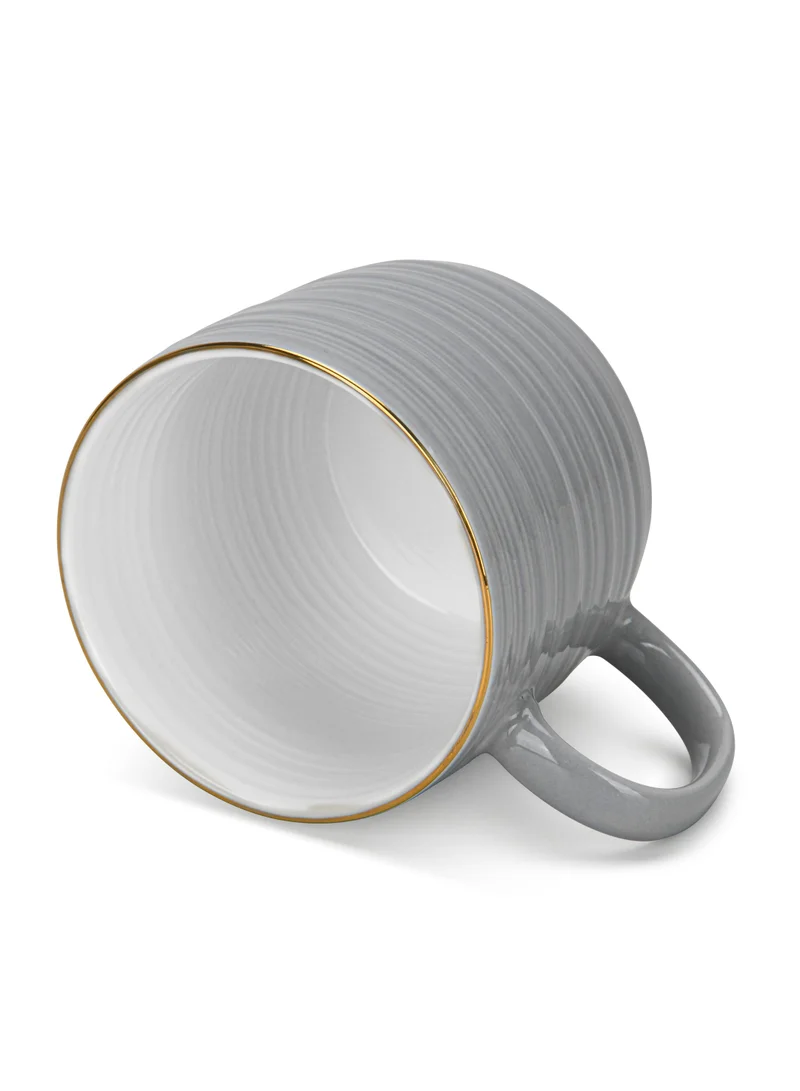 فيسمان 2-Piece Coffee Mug 350mL, Porcelain Coffee Mugs Firmina Series, Glossy-Finish New Bone China Mugs with Handle, Golden Rim Mugs, Non-Slip Bottom (Gray)