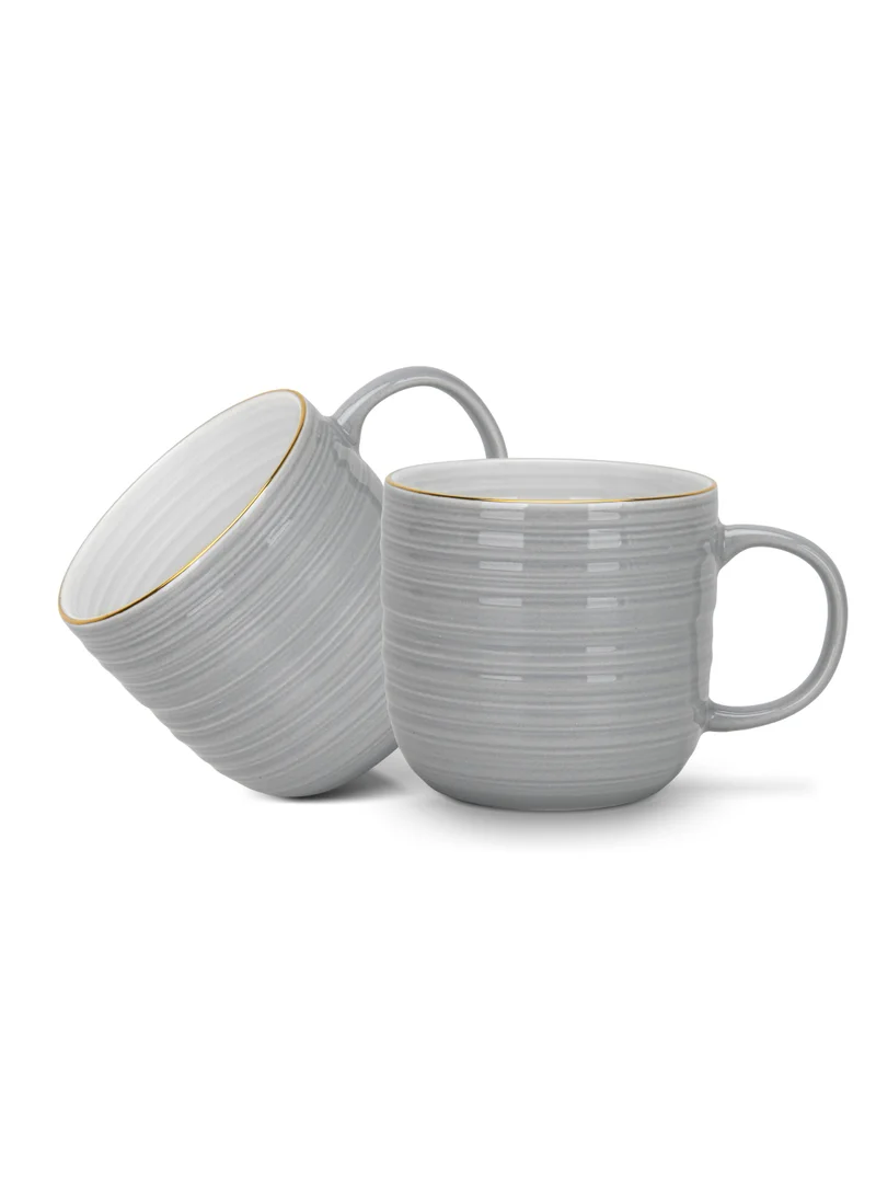 فيسمان 2-Piece Coffee Mug 350mL, Porcelain Coffee Mugs Firmina Series, Glossy-Finish New Bone China Mugs with Handle, Golden Rim Mugs, Non-Slip Bottom (Gray)