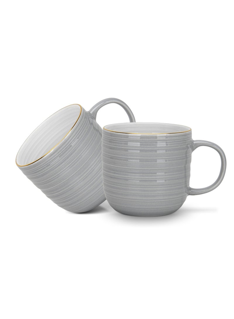 Fissman طقم أكواب قهوة من قطعتين 350 مل، أكواب قهوة بورسلين من سلسلة فيرمينا، أكواب جديدة من عظام الصين بلمسة لامعة مع مقبض، أكواب بحافة ذهبية، قاعدة غير قابلة للانزلاق (رمادي) - Image 1