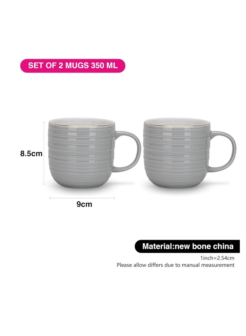 Fissman طقم أكواب قهوة من قطعتين 350 مل، أكواب قهوة بورسلين من سلسلة فيرمينا، أكواب جديدة من عظام الصين بلمسة لامعة مع مقبض، أكواب بحافة ذهبية، قاعدة غير قابلة للانزلاق (رمادي) - Image 5