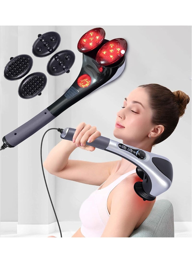 جهاز تدليك محمول باليد مزدوج الراس لكامل الجسم بالتسخين والاهتزاز بالاشعة تحت الحمراء لتدليك الانسجة الكهربائية مزدوجة الايقاع والرقبة والكتف والظهر والذراعين والساق والقدم وعضلات الساق-جهاز مساج كهربائي للظهر والكتف والرقبة – مساج كامل للجسم لتخفيف آلام العضلات والتوتر – تدليك عميق للعضلات مع 4 رؤوس قابلة للتبديل – جهاز تدليك كهربائي محمول وسهل الاستخدام في المنزل والمكتب – مناسب للرجال والنساء – علاج فعال لإجهاد العضلات بعد الرياضة والعمل – Back & Body Massager Deep Tissue Massage Electric Device - Image 1