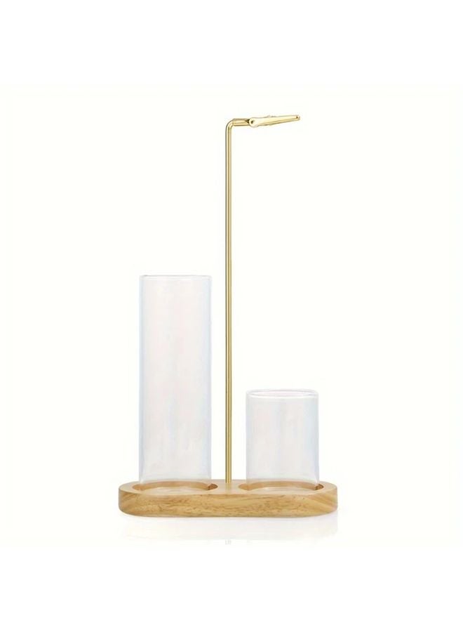 Wood Color Incense Holder With Removable Glass Ash Catcher And Storage Compartment - Image 3