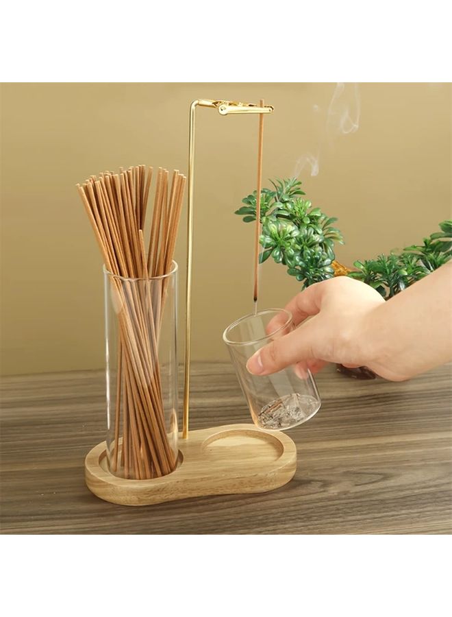 Wood Color Incense Holder With Removable Glass Ash Catcher And Storage Compartment - Image 5