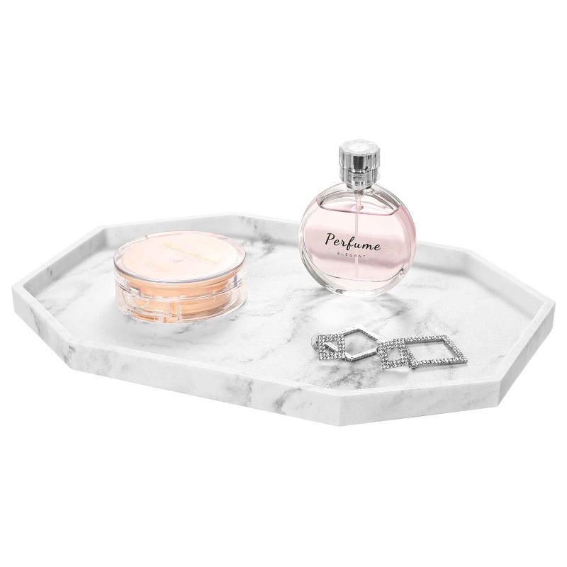 Shinowa Shinowa Decorative Tray Resin Bathroom Vanity Tray Octagon Perfume Tray Jewelry Ring Dish Tray for Bathroom Vanity Countertop Bedroom Dresser Living Room Table Kitchen Sink Large Gravel White 