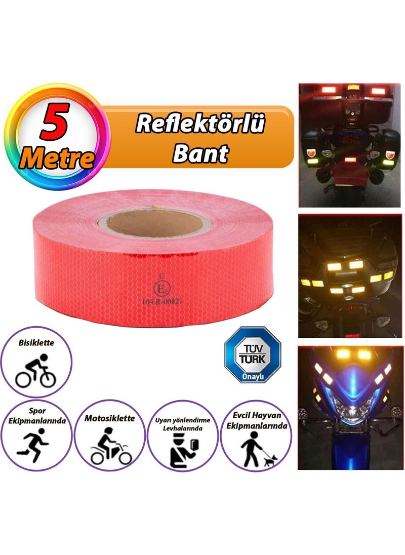 Glaswen 5m Reflective Reflective Phosphorescent Vehicle Auto Truck Strip Tape Tüvtürk Approved Flat Red Warning Tape  - Image 1