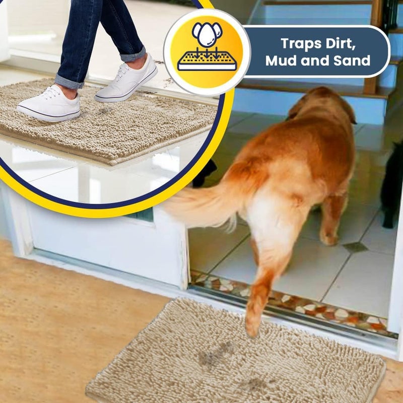 Muddy MatÂ® | Super Absorbent Door Mat Indoor, Microfiber Quick Dry Chenille Entryway Rug, Non-Slip Front Door Mat, Indoor Mats for Entryway, Machine Washable Pet Rug, Beige XXL 60"X48" - Image 3