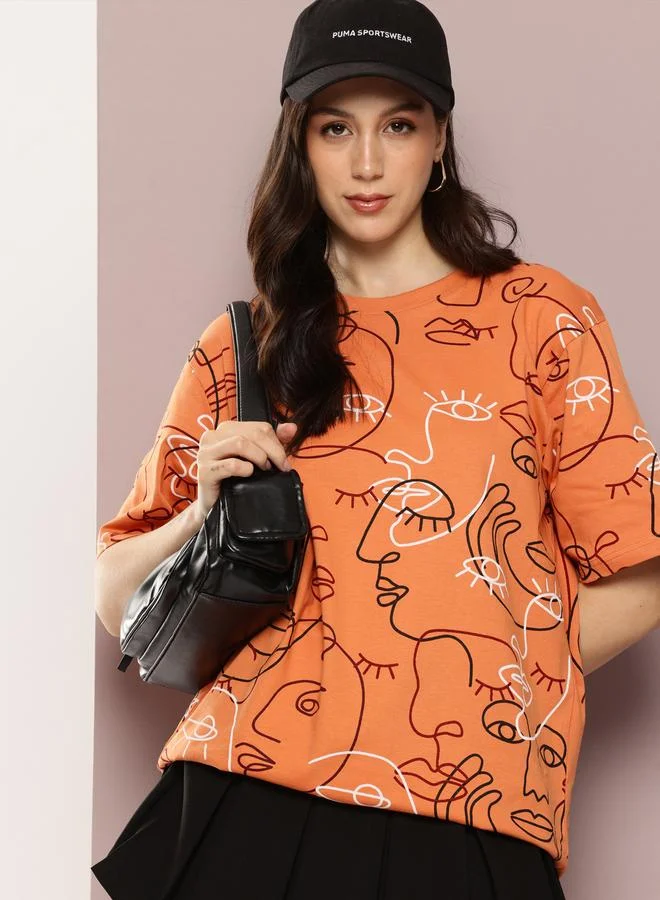 ديلينجر تيشيرت مطبع واسع بياقة دائرية