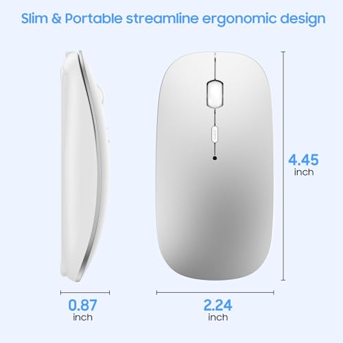 SUNGI Bluetooth Mouse for Laptop/Tablet/iPhone/Android PC,Rechargable Quiet Slim Mice Compatible with Windows/Linux,Silver - Image 5