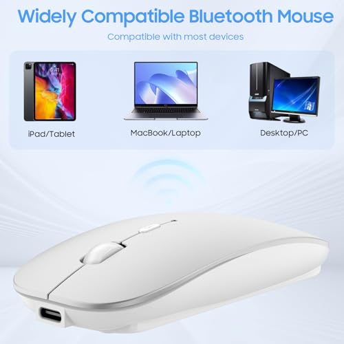 SUNGI Bluetooth Mouse for Laptop/Tablet/iPhone/Android PC,Rechargable Quiet Slim Mice Compatible with Windows/Linux,Silver - Image 4