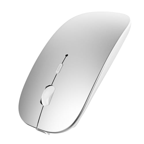 SUNGI Bluetooth Mouse for Laptop/Tablet/iPhone/Android PC,Rechargable Quiet Slim Mice Compatible with Windows/Linux,Silver - Image 1
