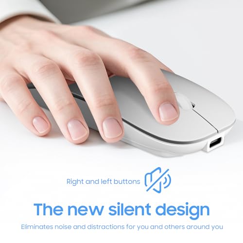 SUNGI Bluetooth Mouse for Laptop/Tablet/iPhone/Android PC,Rechargable Quiet Slim Mice Compatible with Windows/Linux,Silver - Image 2