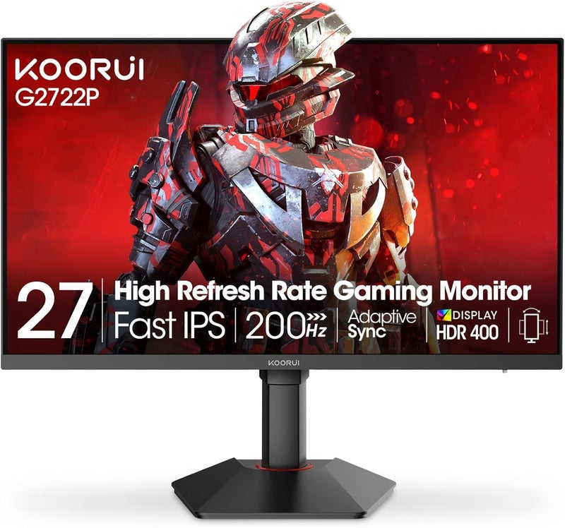 KOORUI 27 Inch 1440p Gaming Monitor 200Hz, 1ms, Fast IPS Screen, HDR400, 95% DCI-P3 Color Gamut, Height/Pivot/Tilt Adjustability, Adaptive Sync Technology, HDMI & DP Ports, 2K Monitor, Black, G2722P - Image 1