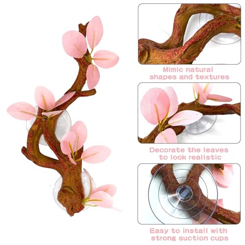 kathson 2 PCS Reptile Corner Branch Lizard Climb Branches Decor Terrarium Plant Decoration with Suction Cup Reptile Tank Plant Ornament for Bearded Dragons Gecko Snake Spider Frog Pink - Image 3