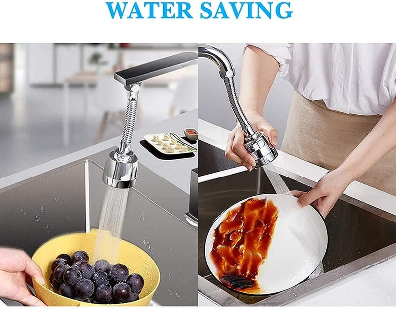 Stainless Steel 360 Degree Flexible Rotating Water Saving Faucet Extension 2 Modes Adjustable Aerator SplashProof Head for Bathroom Kitchen Tap Nozzle Filter Silver D7588  - Image 5