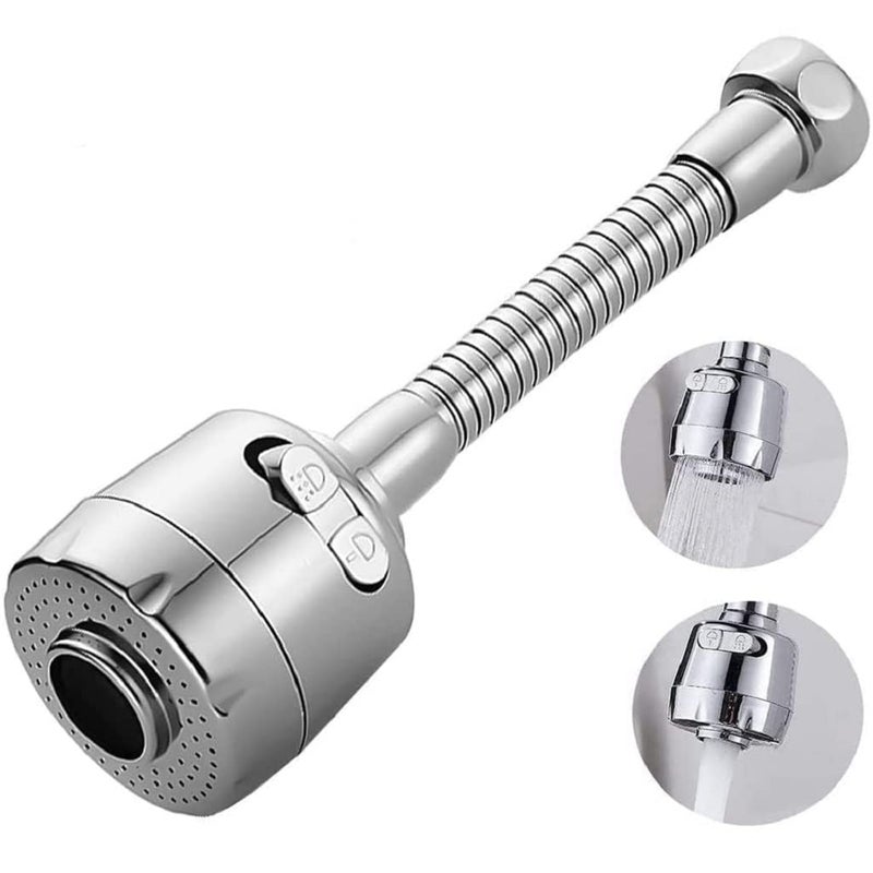 Stainless Steel 360 Degree Flexible Rotating Water Saving Faucet Extension 2 Modes Adjustable Aerator SplashProof Head for Bathroom Kitchen Tap Nozzle Filter Silver D7588  - Image 1