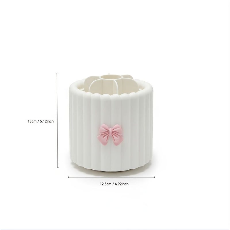 2 Pcs Pink Storage Box And Bow Toiletries Organizer Cosmetics Storage Tube Rotating Dustproof Large Capacity Makeup Brush Lipstick Container Dressing Table Artifact - Image 3
