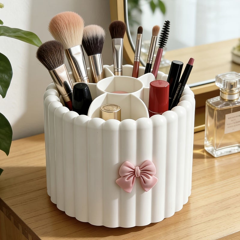 2 Pcs Pink Storage Box And Bow Toiletries Organizer Cosmetics Storage Tube Rotating Dustproof Large Capacity Makeup Brush Lipstick Container Dressing Table Artifact - Image 5