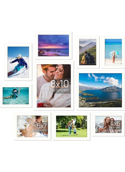 10 Pack Picture Frames Collage Wall Decor with Glass, Gallery Wall Frame Set for Wall Mounting or Tabletop Display, Multi Sizes Including 8x10, 5x7, 4x6 Family Photo Frames (White)