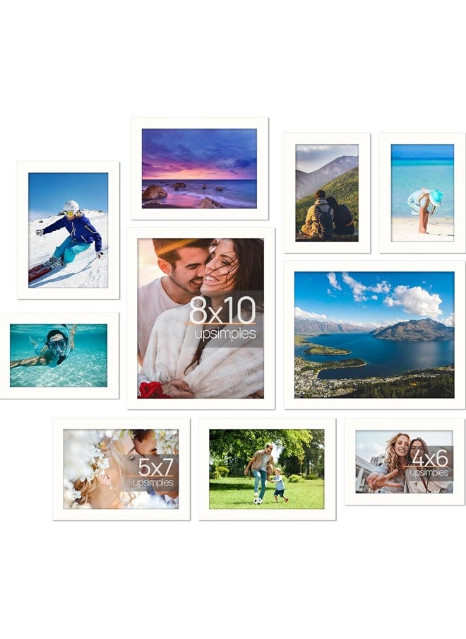 L&E 10 Pack Picture Frames Collage Wall Decor with Glass, Gallery Wall Frame Set for Wall Mounting or Tabletop Display, Multi Sizes Including 8x10, 5x7, 4x6 Family Photo Frames (White)  - Image 1