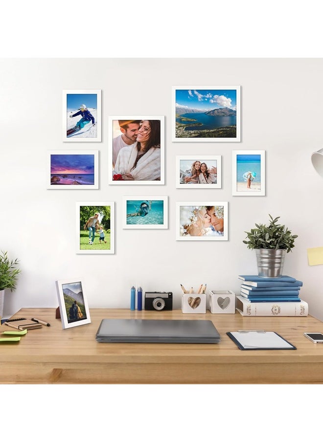 L&E 10 Pack Picture Frames Collage Wall Decor with Glass, Gallery Wall Frame Set for Wall Mounting or Tabletop Display, Multi Sizes Including 8x10, 5x7, 4x6 Family Photo Frames (White)  - Image 5