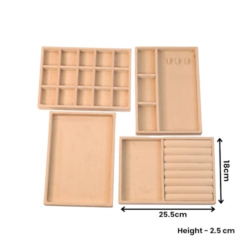 The Big Trove Jewellery Organizer Tray Set of 4 | Velvet Jewelry Trays for Drawer & Wardrobe Storage | Ring, Earring, Necklace Organizer | Cream - Image 3