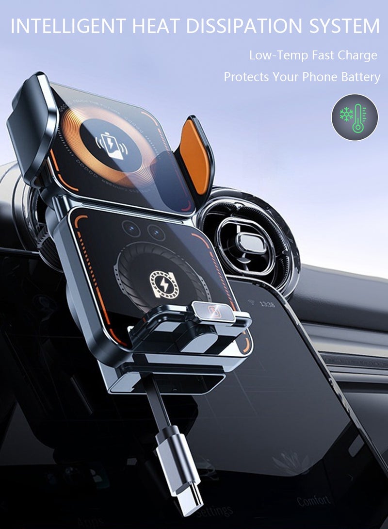 Arabest 15W Wireless Car Charger Mount with Infrared Auto-Clamp, Type-C Cable, Magnetic Tips, USB Adapter, 360° Vent Holder for Navigation. - Image 2
