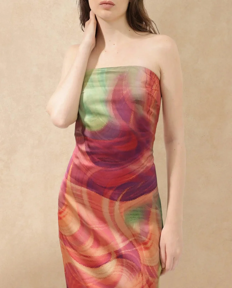 ريريزم Women's Gradient Print Satin Tube Dress