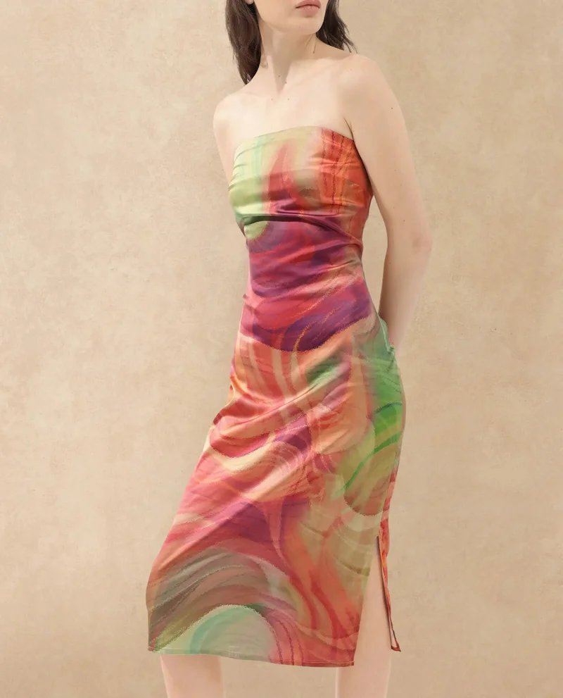 Rareism Women's Gradient Print Satin Tube Dress