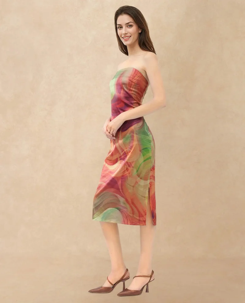 Rareism Women's Gradient Print Satin Tube Dress