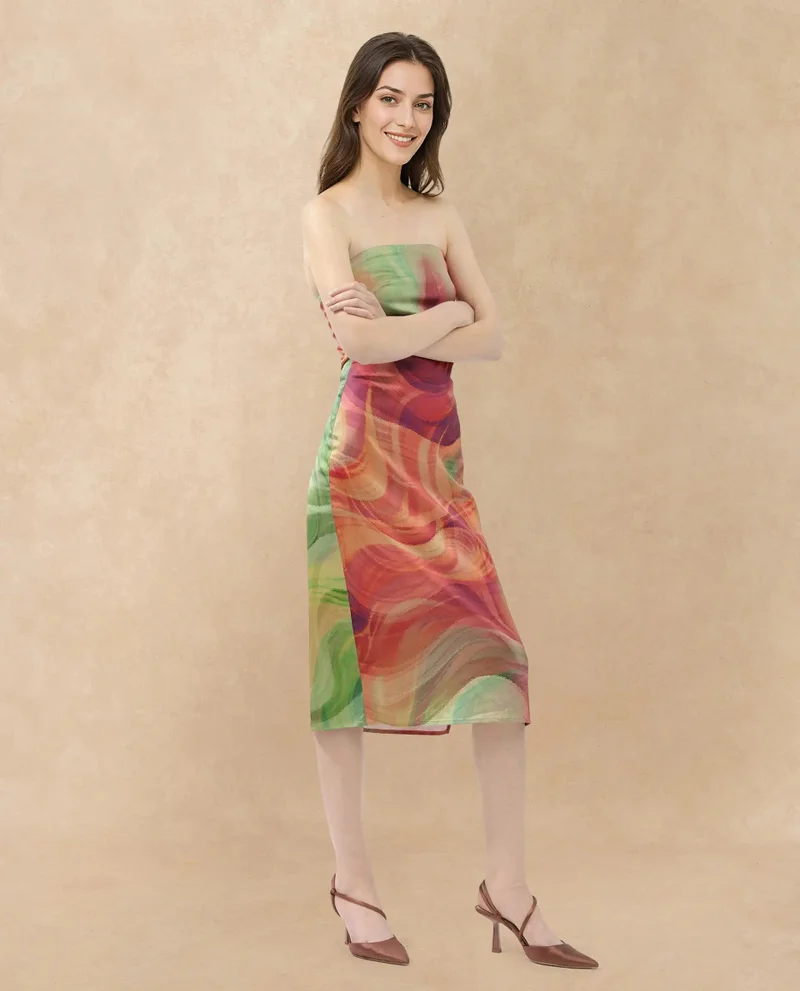 Rareism Women's Gradient Print Satin Tube Dress