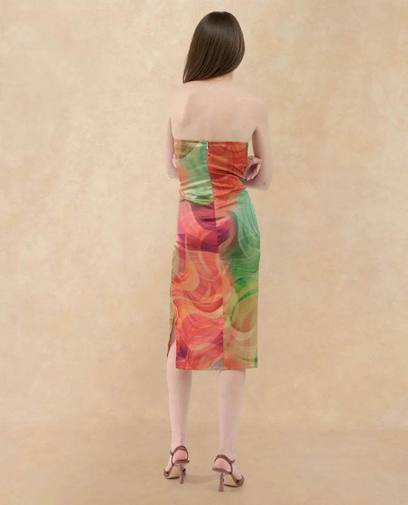 Rareism Women's Gradient Print Satin Tube Dress