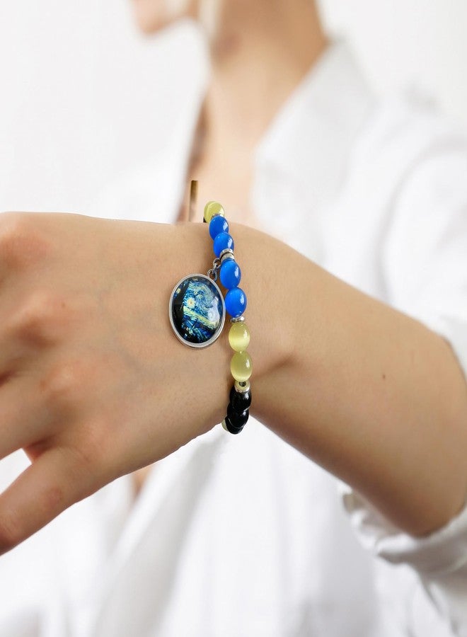 Raicegs Van Gogh Starry Night Beaded Bracelet for Women, 8mm Crystal Beads Adjustable Stretch Bracelet, Artistic Yoga Inspirational Jewelry Gift for Her, Unique Pulseras para Mujer for Birthdays, Christmas - Image 2