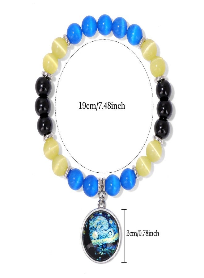 Raicegs Van Gogh Starry Night Beaded Bracelet for Women, 8mm Crystal Beads Adjustable Stretch Bracelet, Artistic Yoga Inspirational Jewelry Gift for Her, Unique Pulseras para Mujer for Birthdays, Christmas - Image 3