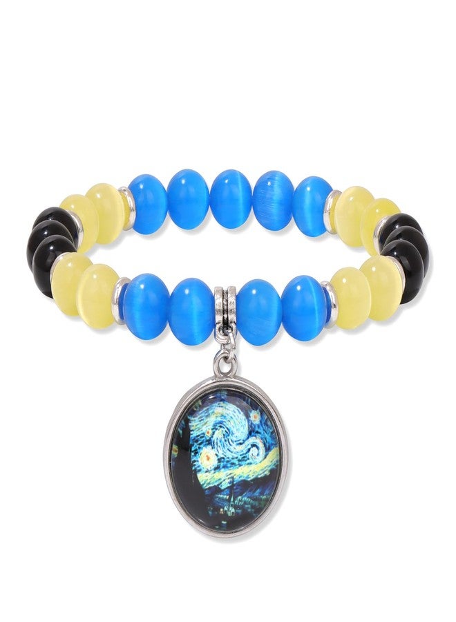 Raicegs Van Gogh Starry Night Beaded Bracelet for Women, 8mm Crystal Beads Adjustable Stretch Bracelet, Artistic Yoga Inspirational Jewelry Gift for Her, Unique Pulseras para Mujer for Birthdays, Christmas - Image 1